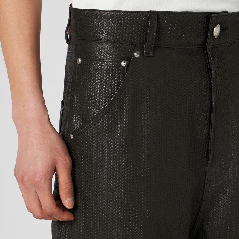 1989 Studio Intreccio Leather Cargo Pants In Brown