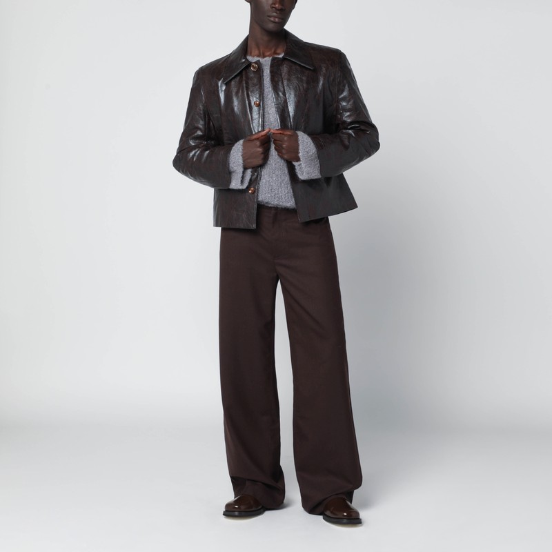 Séfr Collared Long Sleeve Textured Coat In Brown