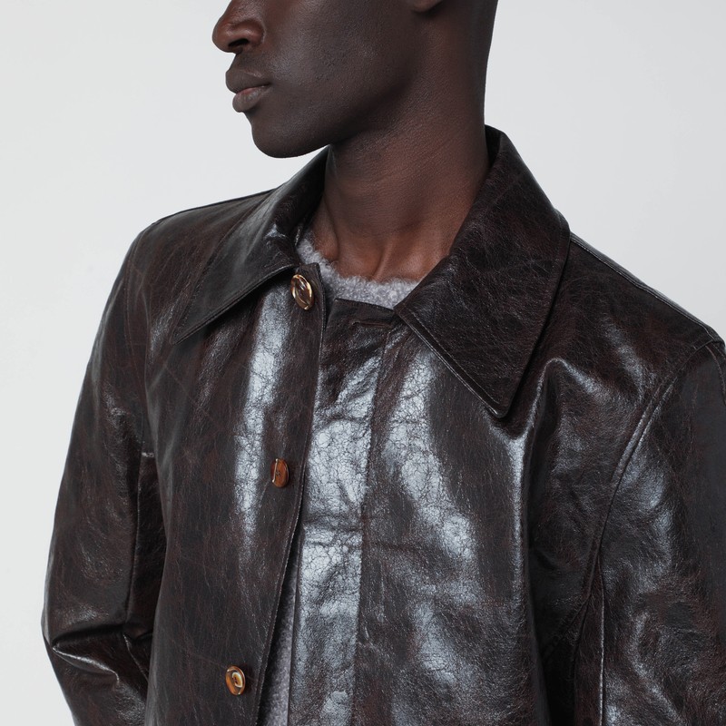 Séfr Collared Long Sleeve Textured Coat In Brown