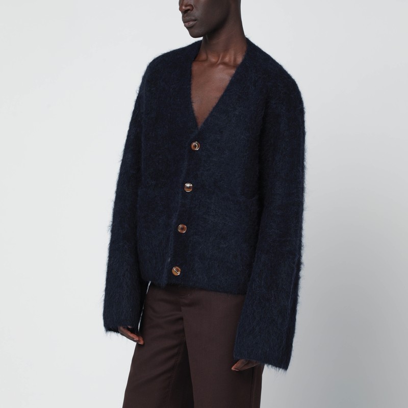 Séfr Textured Alpaca Yarn Long Sleeve Cardigan In Blue