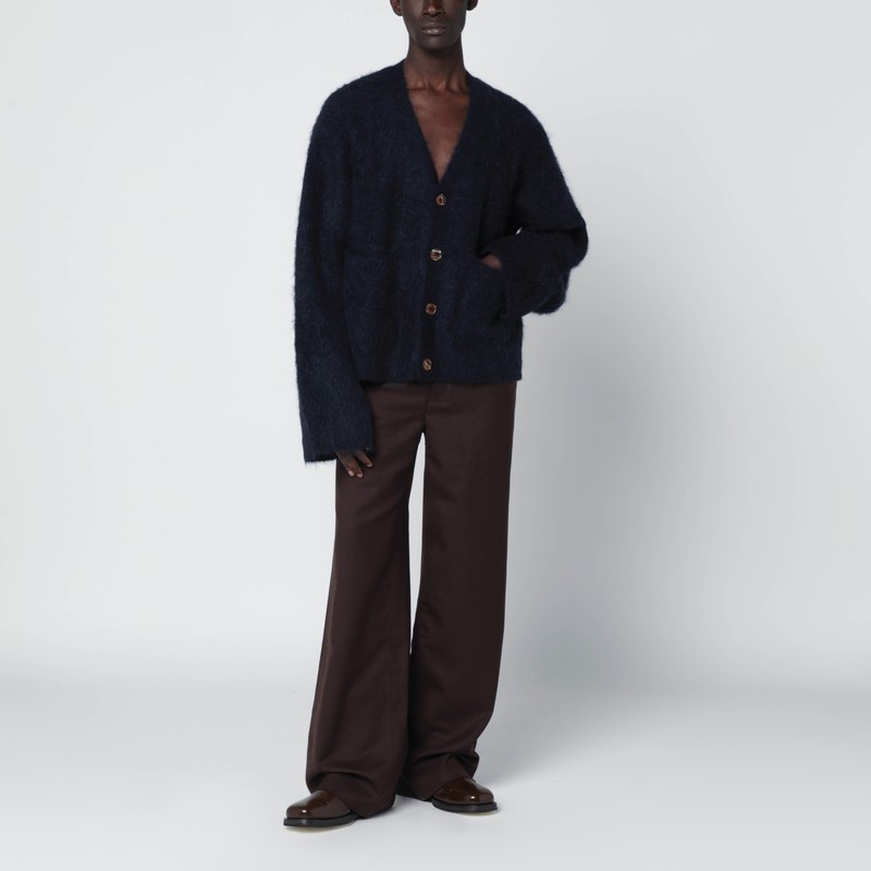 Séfr Textured Alpaca Yarn Long Sleeve Cardigan In Blue