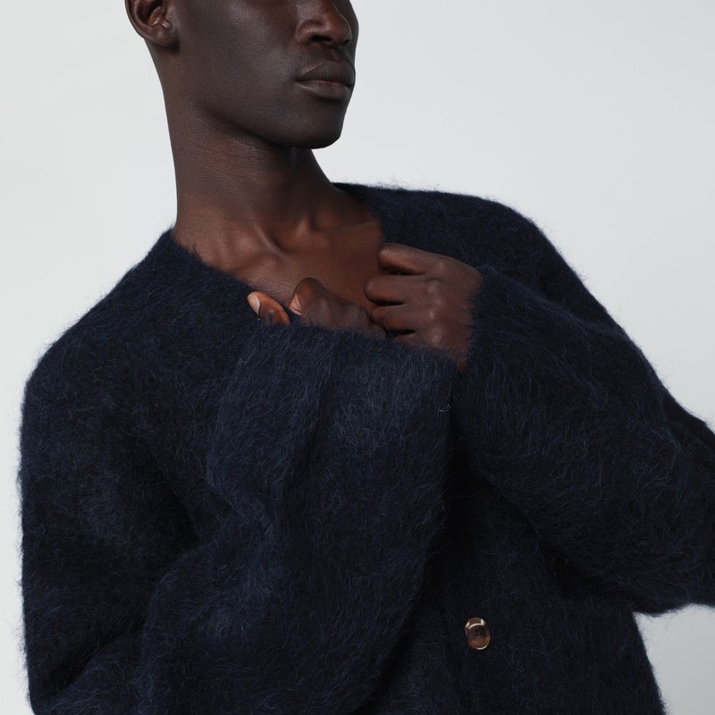 Séfr Textured Alpaca Yarn Long Sleeve Cardigan In Blue