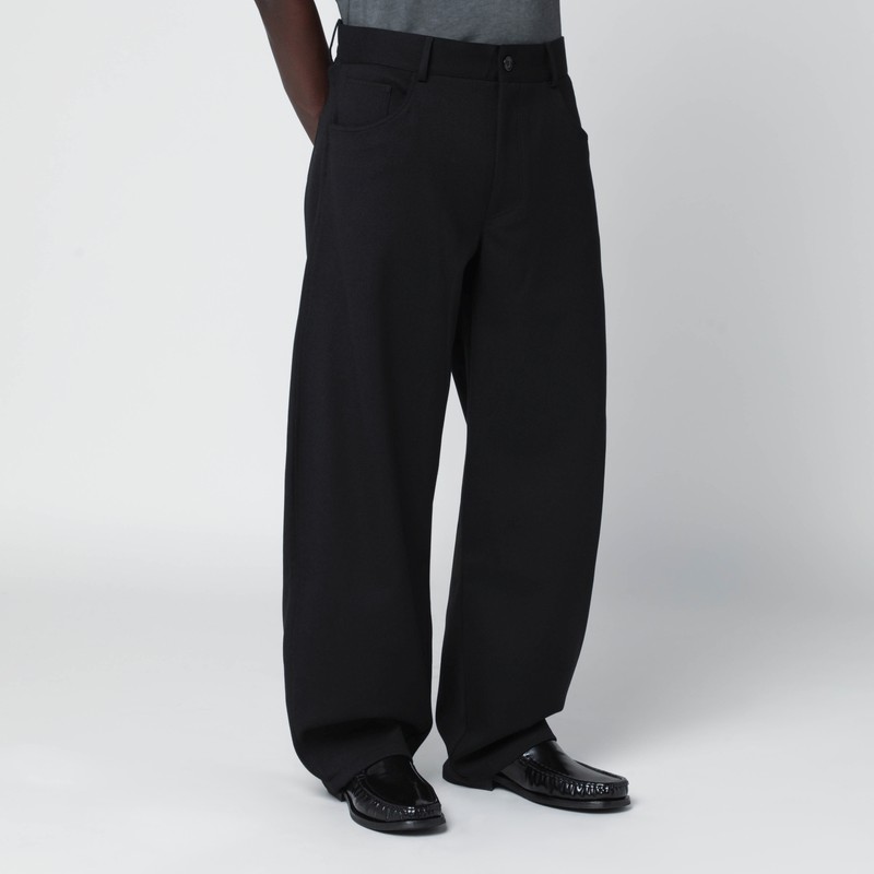 Séfr Wool Blend Wide Leg Trousers With Pockets In Black