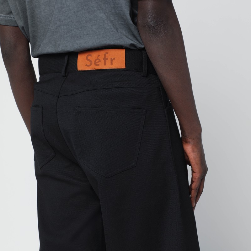 Séfr Wool Blend Wide Leg Trousers With Pockets In Black