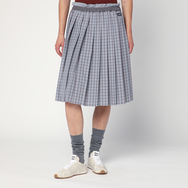 Pleated skirt blue/Bordeaux check pattern