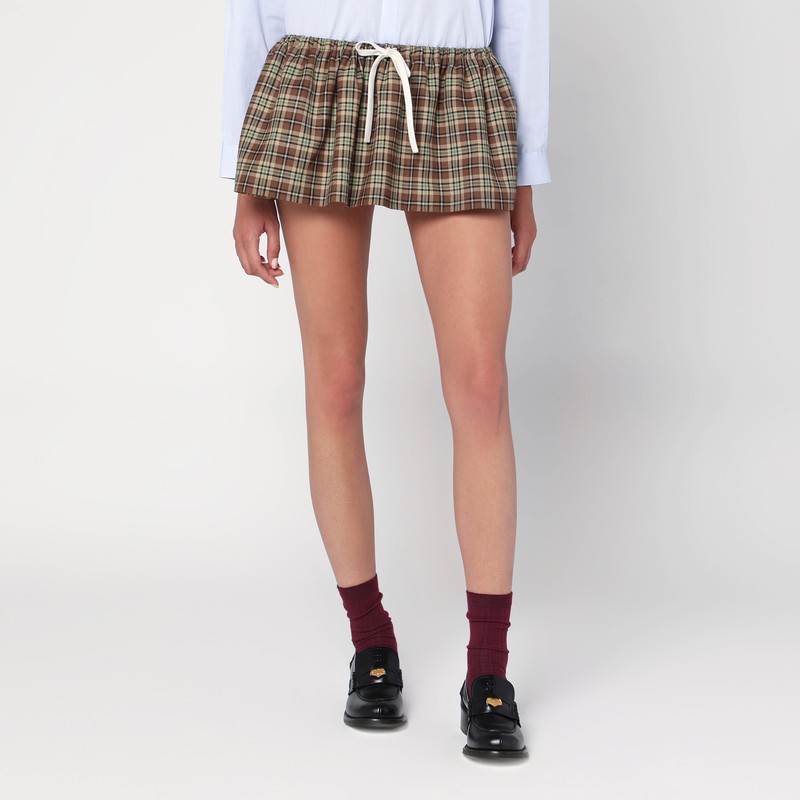 Camel/tobacco check mini skirt