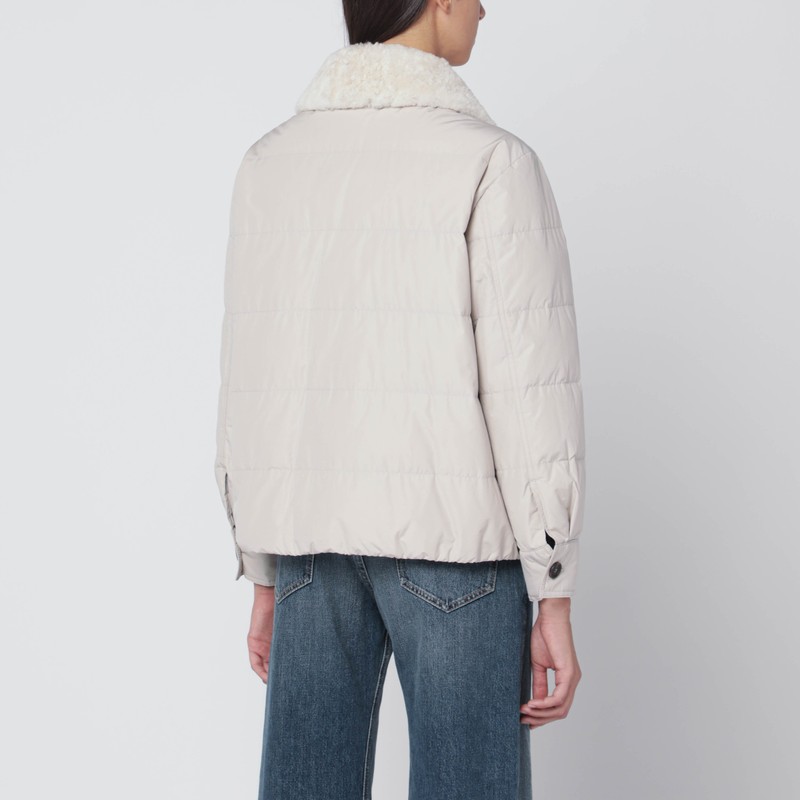 Brunello Cucinelli Light Gray Jacket With Fur Collar In Gray