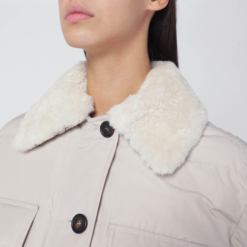 Brunello Cucinelli Light Gray Jacket With Fur Collar In Gray