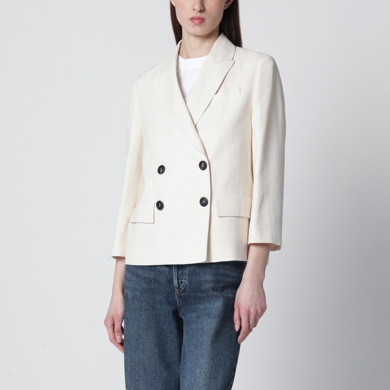 Ivory fluid twill jacket in viscose and linen