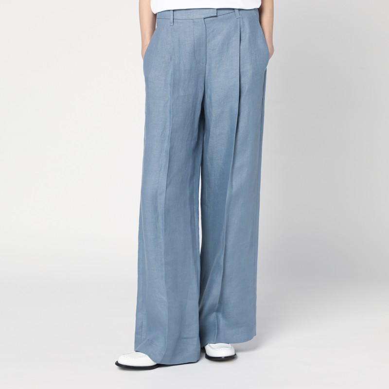 Wide avio-colored trousers in linen blend
