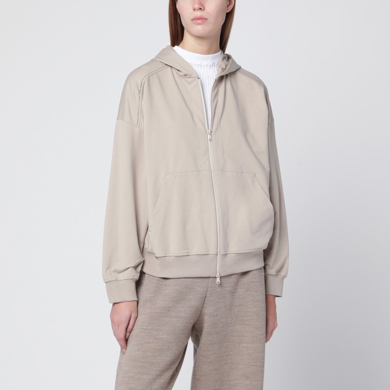 Beige cotton zip hoodie