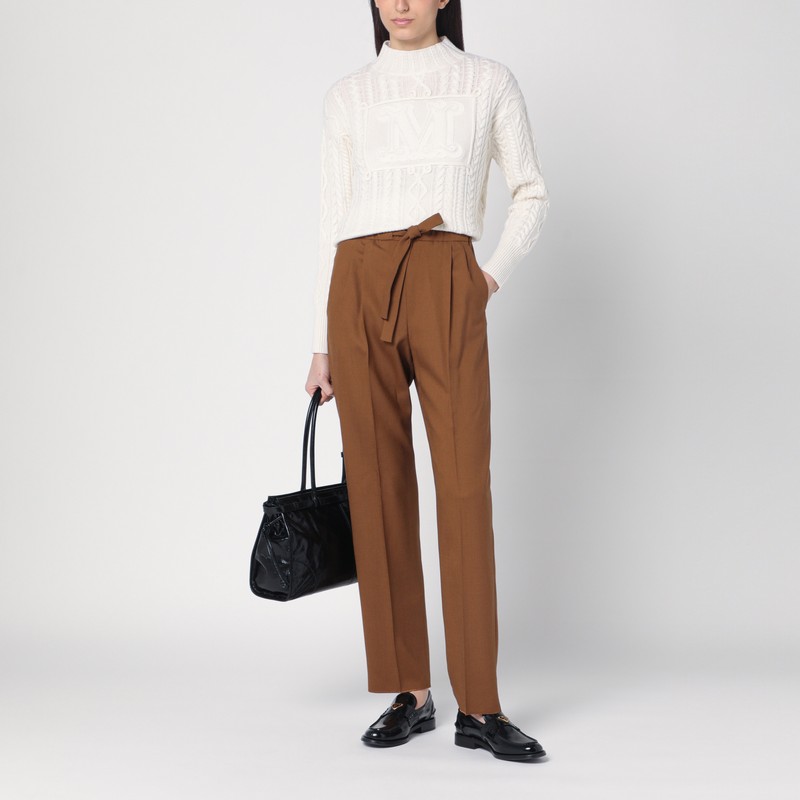 Max Mara Vicini Cashmere Side Braid Sweater In White