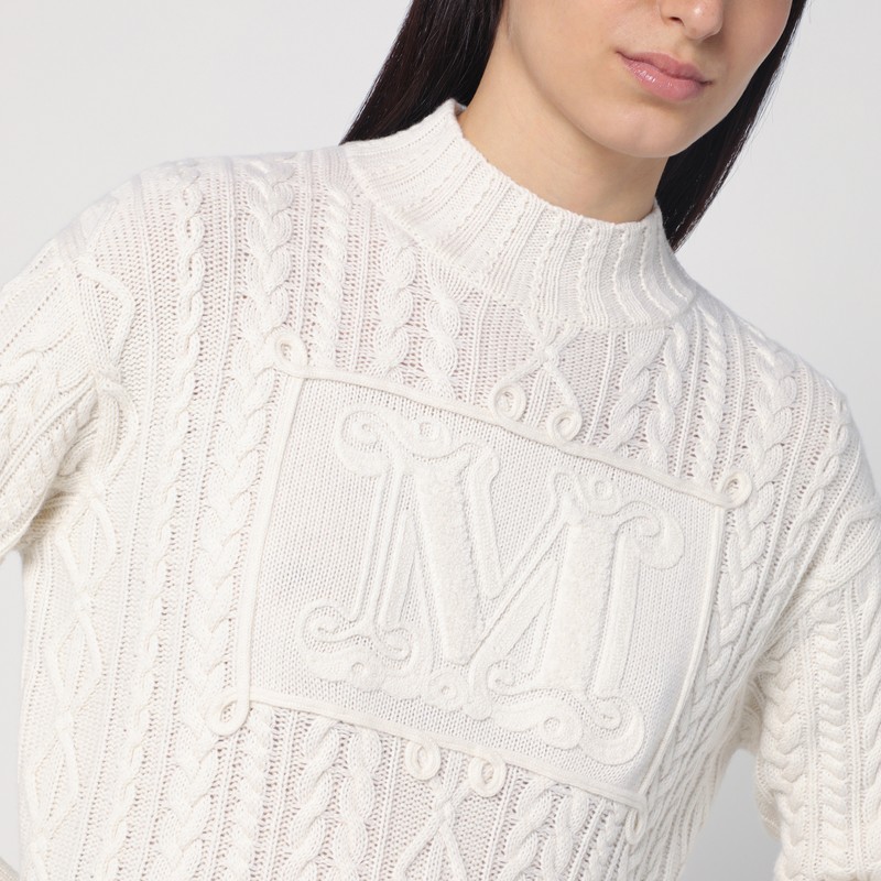Max Mara Vicini Cashmere Side Braid Sweater In White