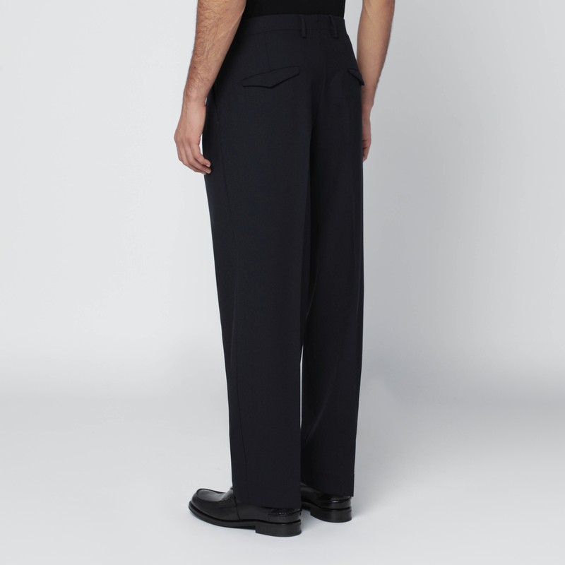 Santaniello Navy Blue Wool Trousers In Blue