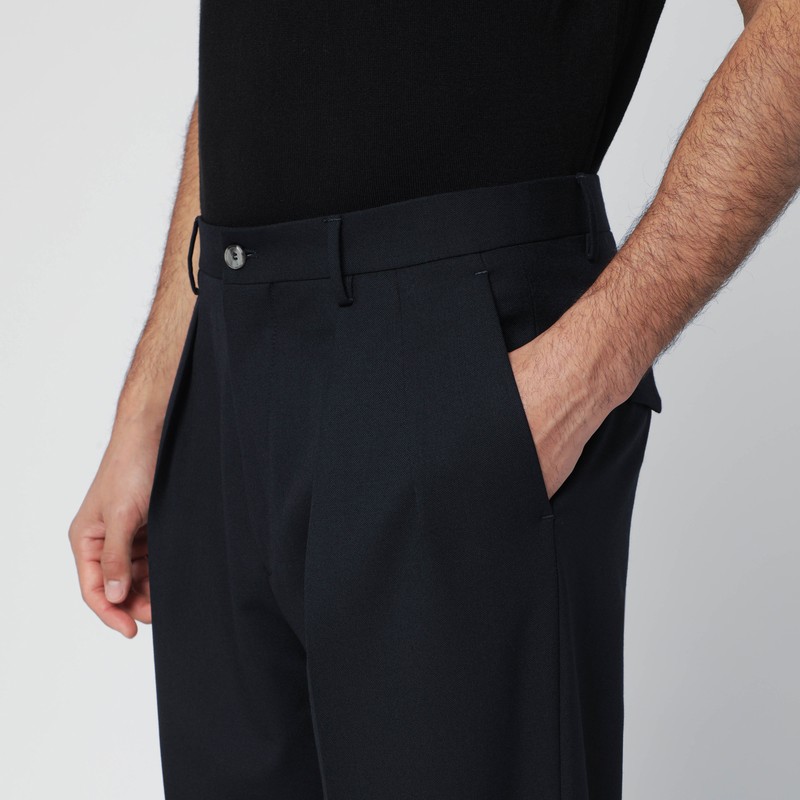 Santaniello Navy Blue Wool Trousers In Blue