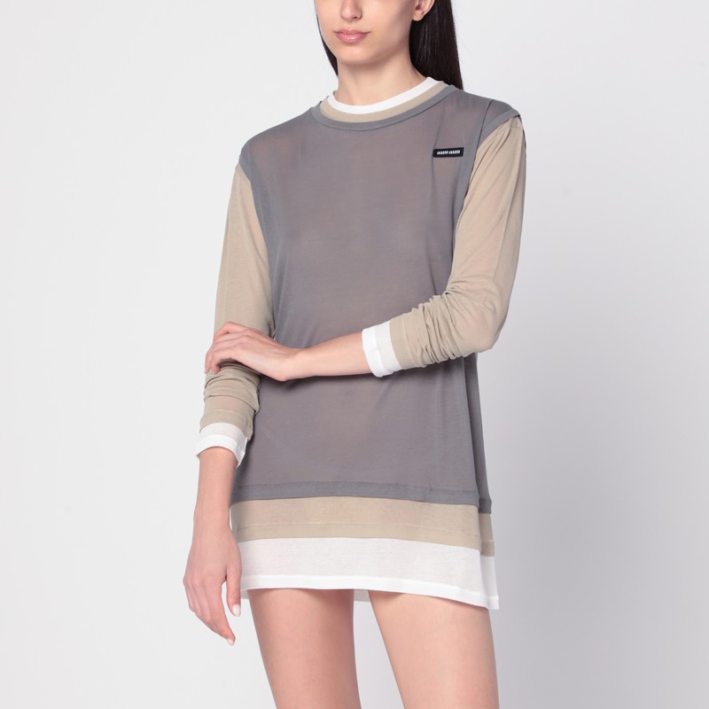 Set di tre t-shirt bianca/pomice/piombo - Miu Miu - Modalova