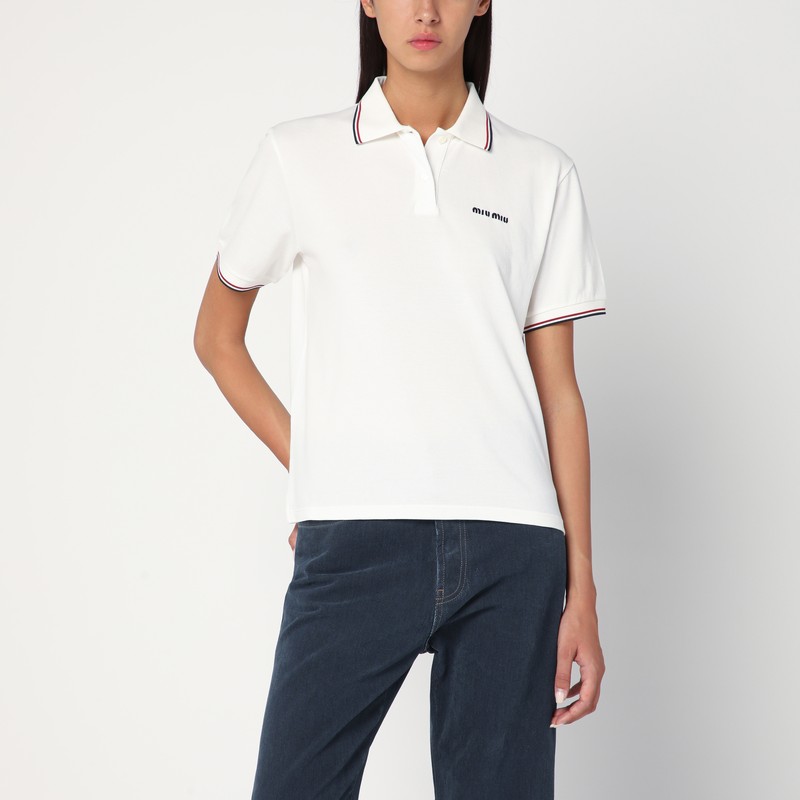 Polo a manica corta bianca con logo - Miu Miu - Modalova