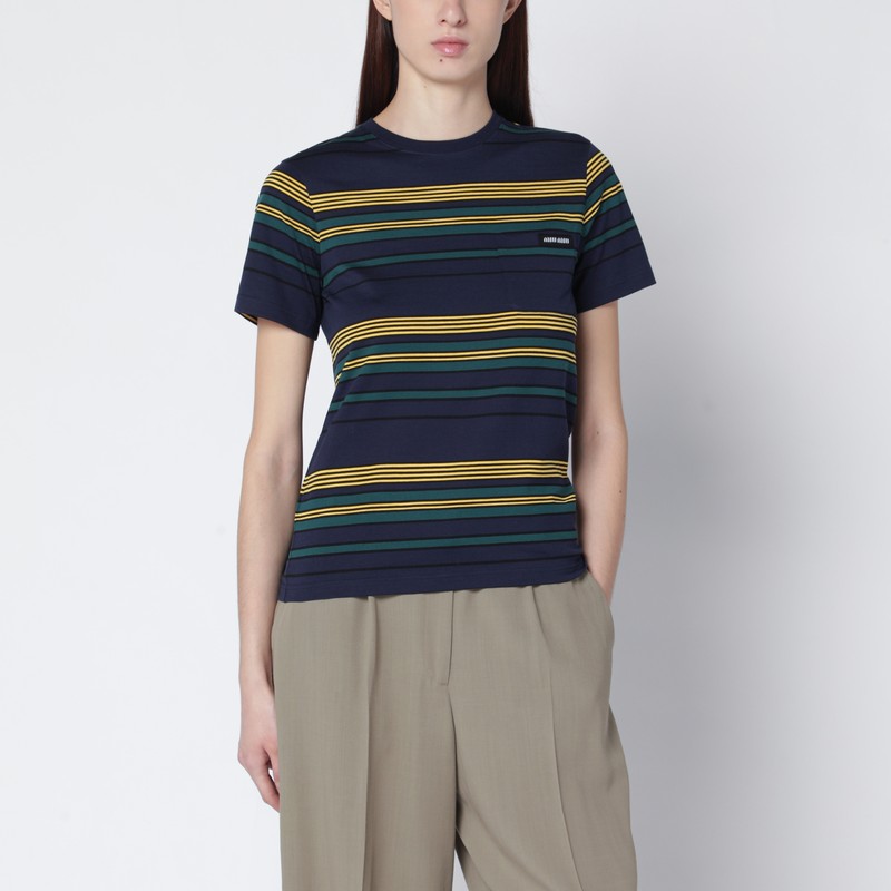 Blue/bottle green striped jersey T-shirt