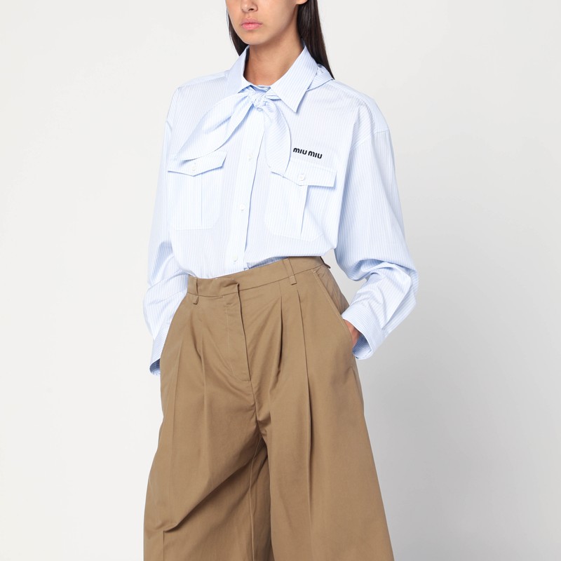 Camicia azzurra/bianca a righe con sciarpa - Miu Miu - Modalova