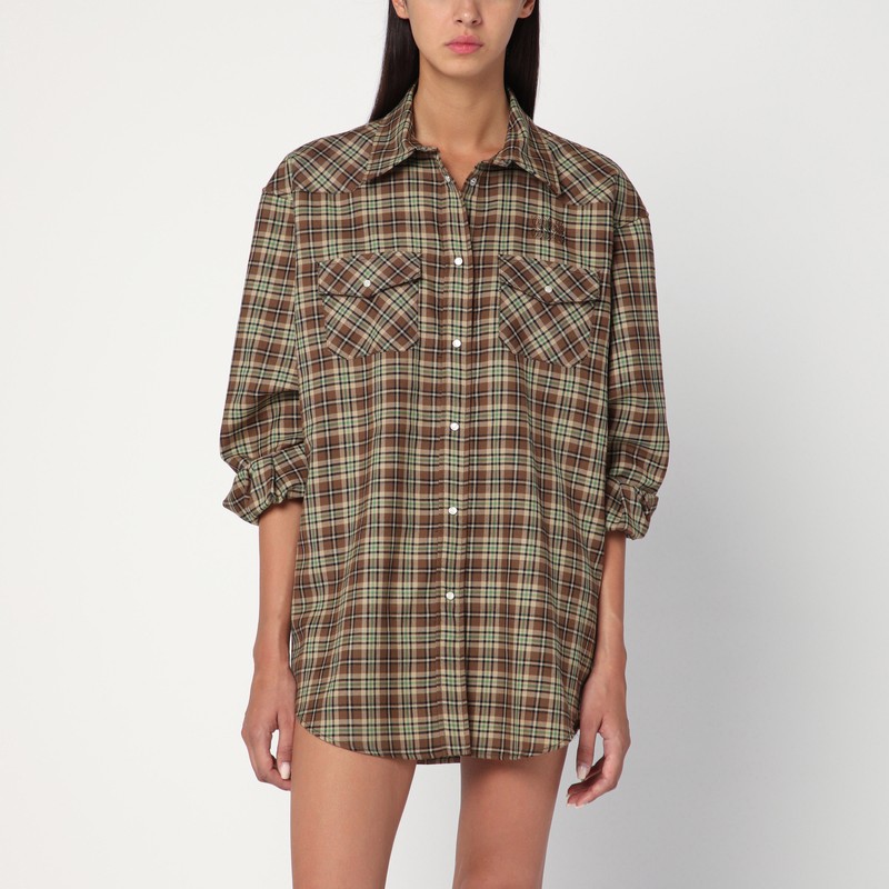 Camicia in lana Check cammello - Miu Miu - Modalova