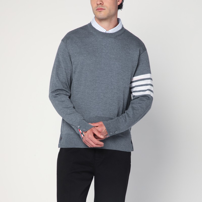 Thom Browne Milano Stitch Cotton Crewneck Sweater In Gray