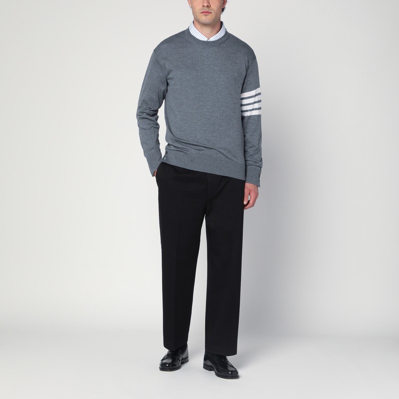 Thom Browne Milano Stitch Cotton Crewneck Sweater In Gray