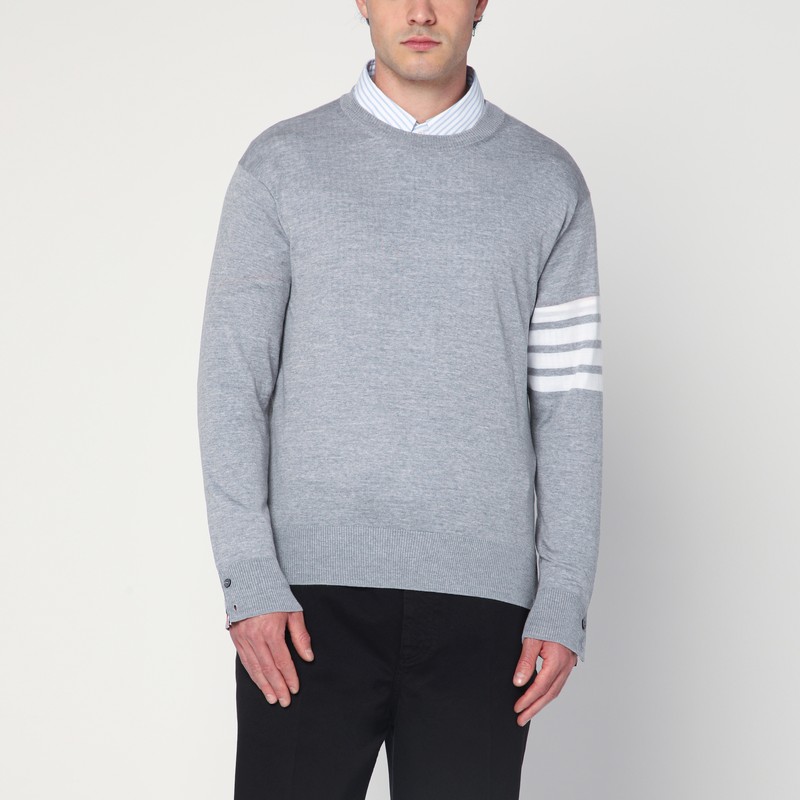 Thom Browne Merino Wool Sweater Button Detail In Gray