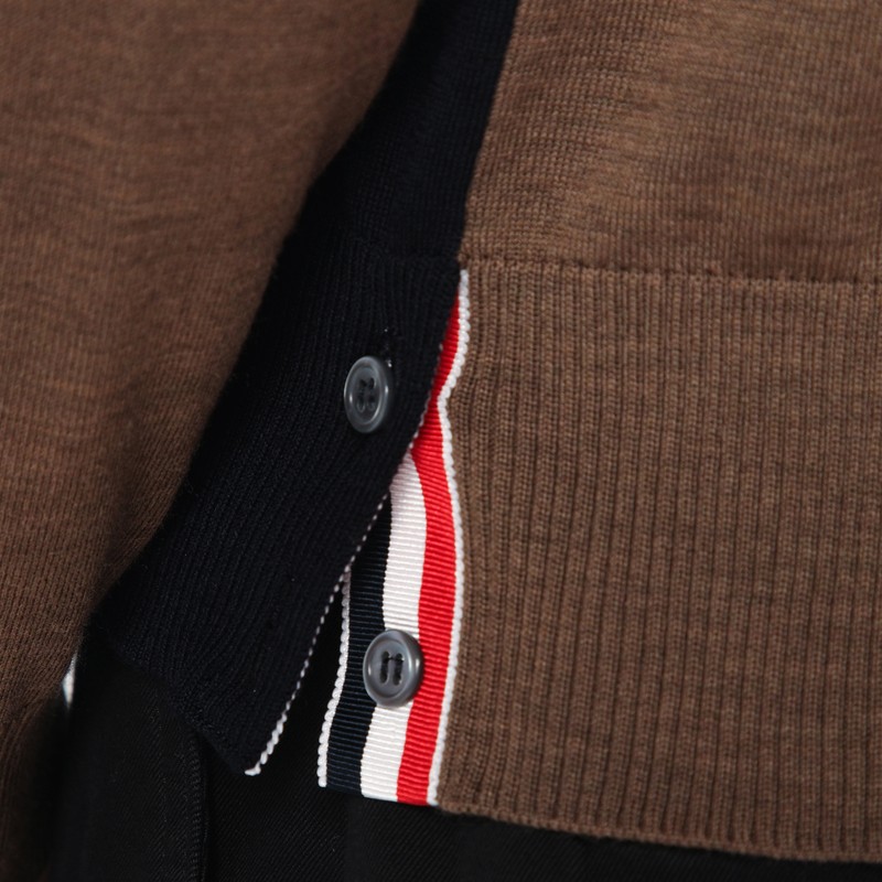 Thom Browne Navy/grey/brown Wool Cardigan In Black