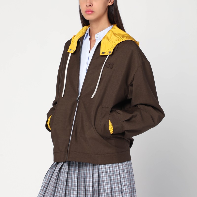 Brown/mustard jacket in kid mohair and technical pongé