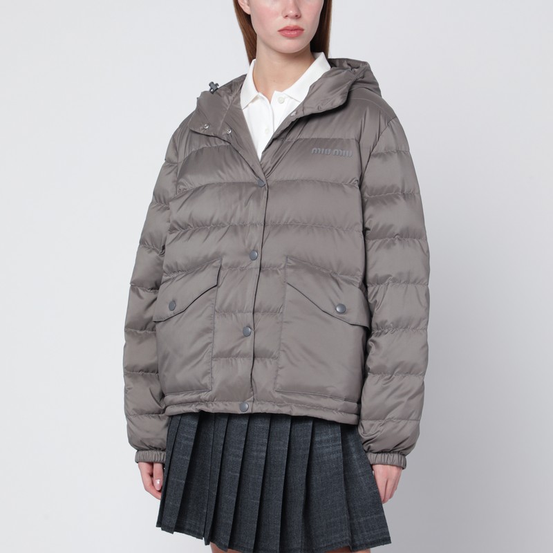 Steel grey puffer jacket in technical pongé fabric