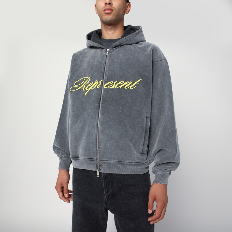 Washed grey zip-up sweatshirt