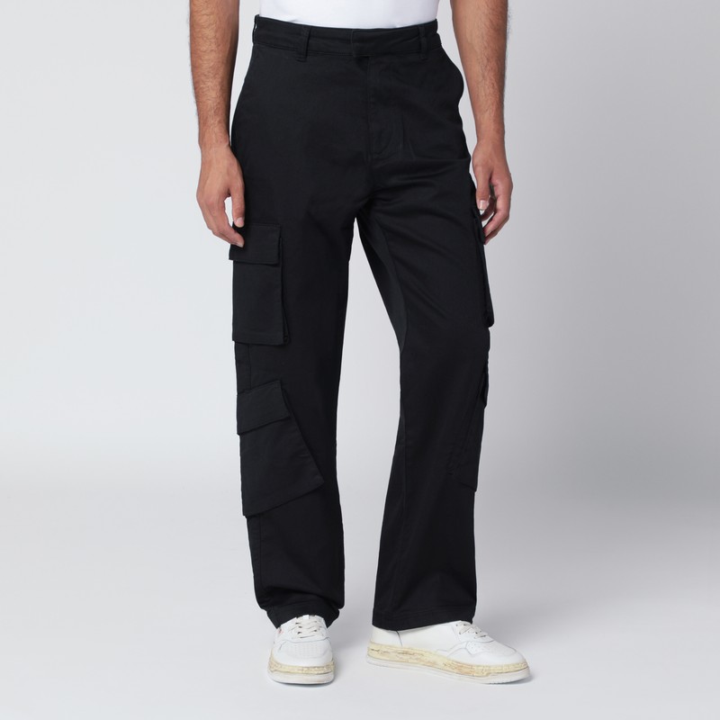 Black cotton cargo trousers