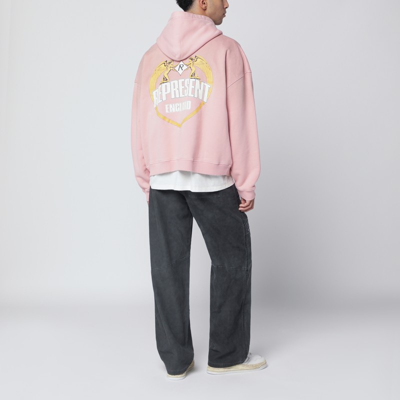 Represent Oversize Distressed Angel Border Graphic Hoodie In Pink