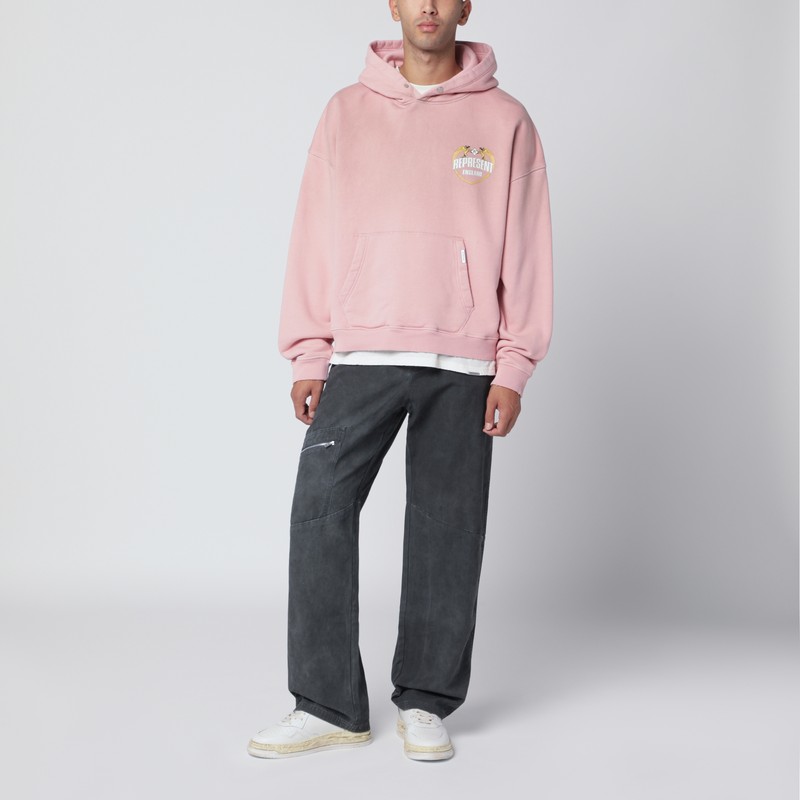 Represent Oversize Distressed Angel Border Graphic Hoodie In Pink
