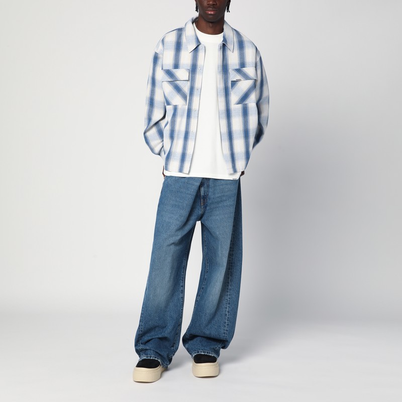 Represent Blue Shirt With Classic Collar And All-over Check Motif In Blue