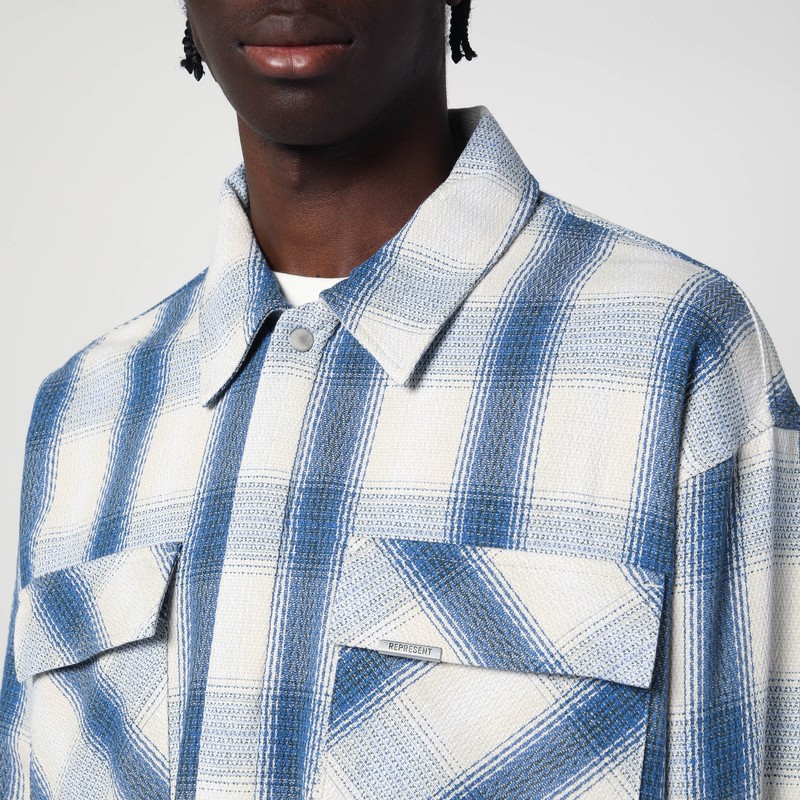 Represent Blue Shirt With Classic Collar And All-over Check Motif In Blue