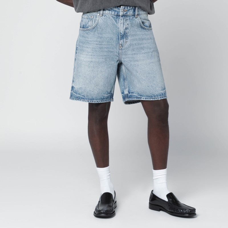 Light blue washed-effect denim Bermuda shorts