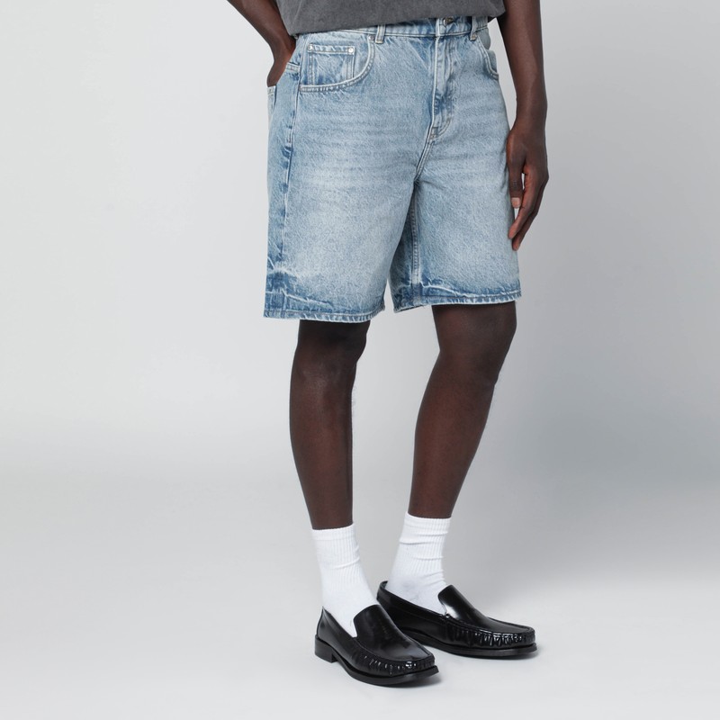 Represent Light Blue Washed-effect Denim Bermuda Shorts In Blue