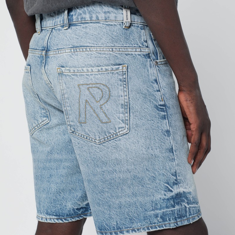 Represent Light Blue Washed-effect Denim Bermuda Shorts In Blue