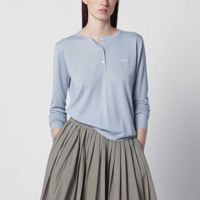 Sky-blue cashmere crew-neck sweater