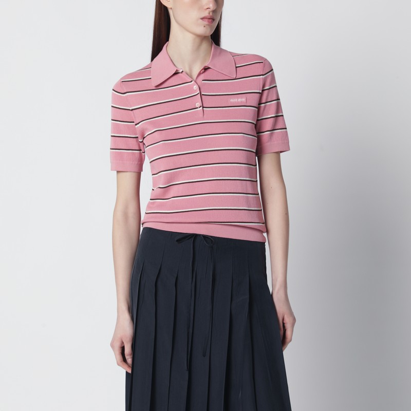 Pink striped cotton-blend polo shirt