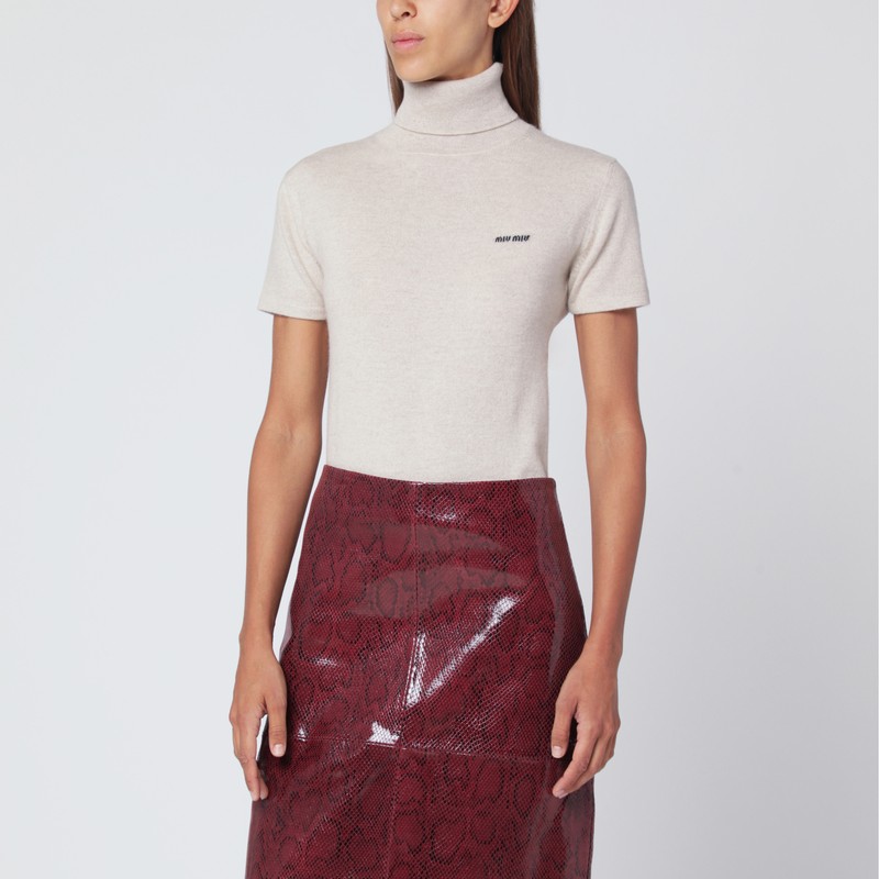 Maglia dolcevita color sabbia in cashmere - Miu Miu - Modalova