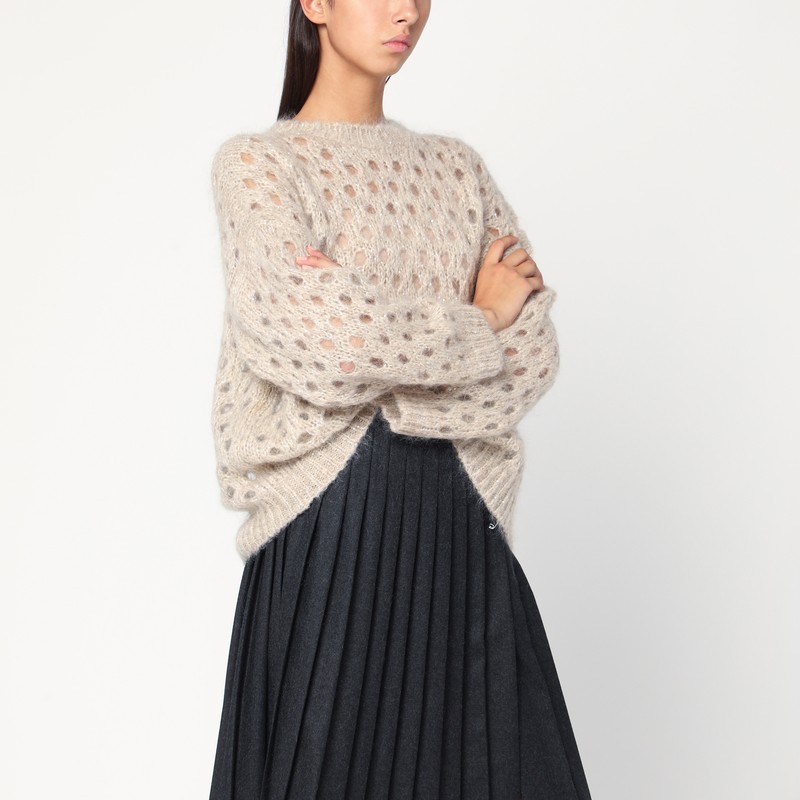 Beige openwork mohair-blend sweater