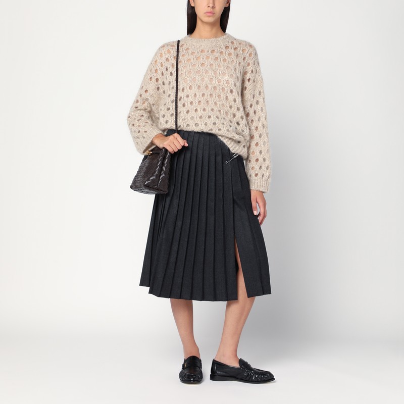 Brunello Cucinelli Beige Openwork Mohair-blend Sweater In Gray