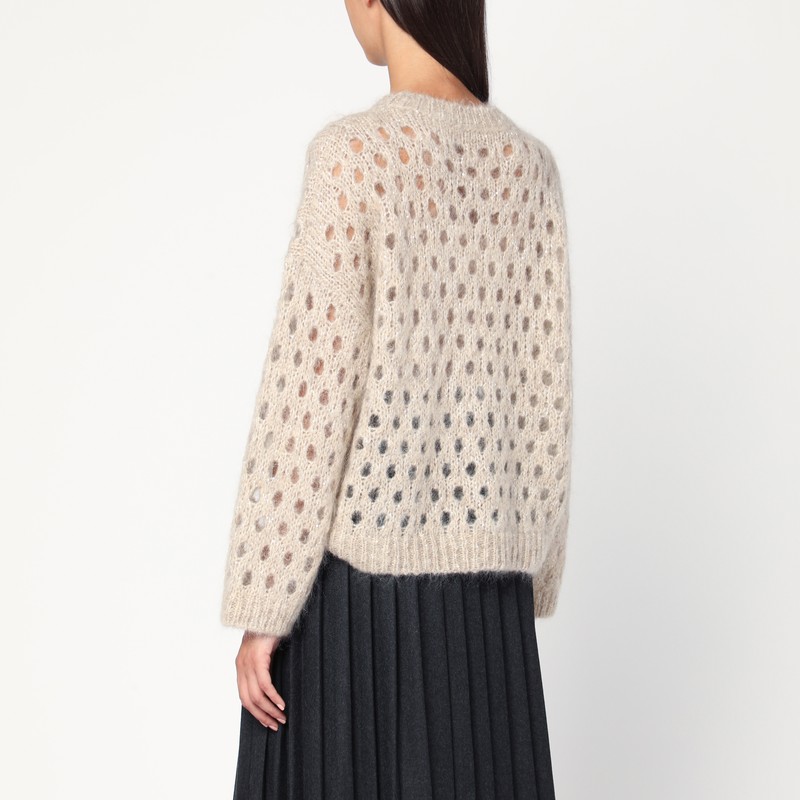 Brunello Cucinelli Beige Openwork Mohair-blend Sweater In Gray