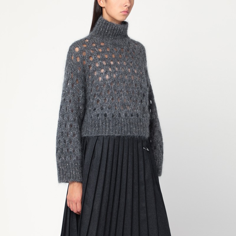 Grey openwork turtleneck sweater
