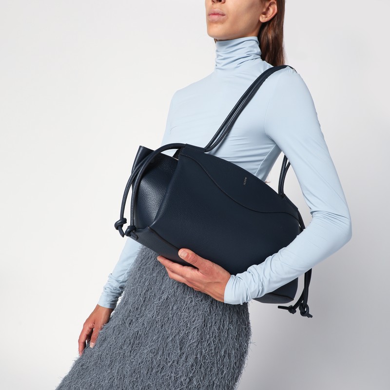 Noesi Molly Navy Blue Grained Leather Bag In Blue