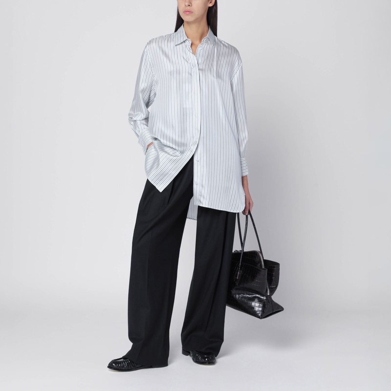 Max Mara Oversized Striped Silk Shirt In White