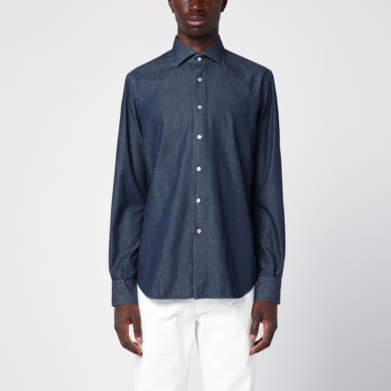 Xacus Indigo Blue Denim Cotton Shirt In Blue