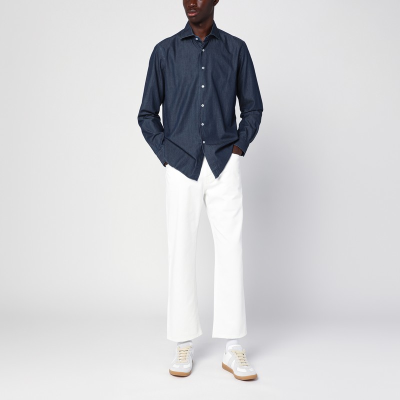 Xacus Indigo Blue Denim Cotton Shirt In Blue